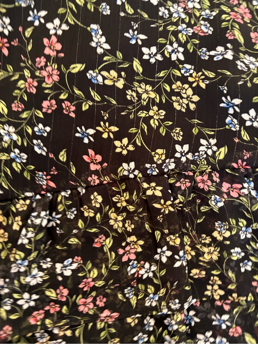 Vintage Black Floral Mini Skirt - Lightweight Ruffle Hem - Picture 6 of 6